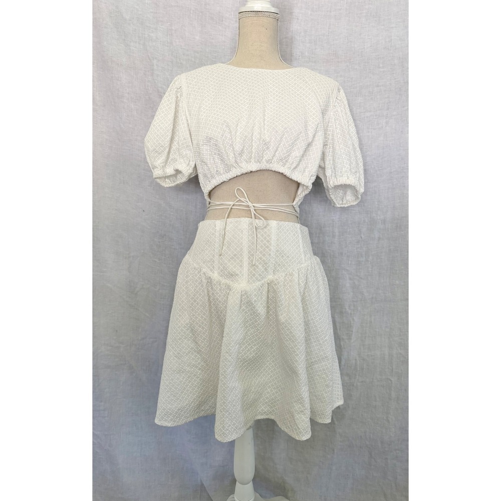 NWT Sabo Milos Dress White Puff Sleeve Open Back Mini Dress XL